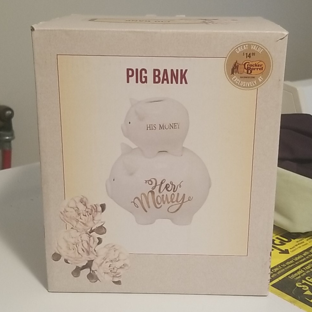 New in box piggy bank his and her money